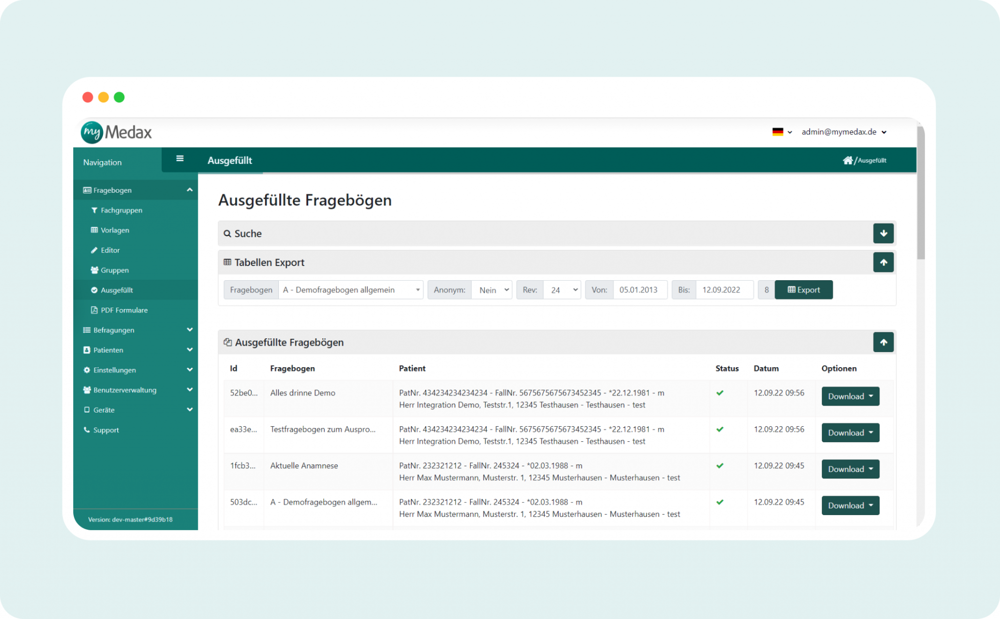 myMedax ausgefüllte Dokumente