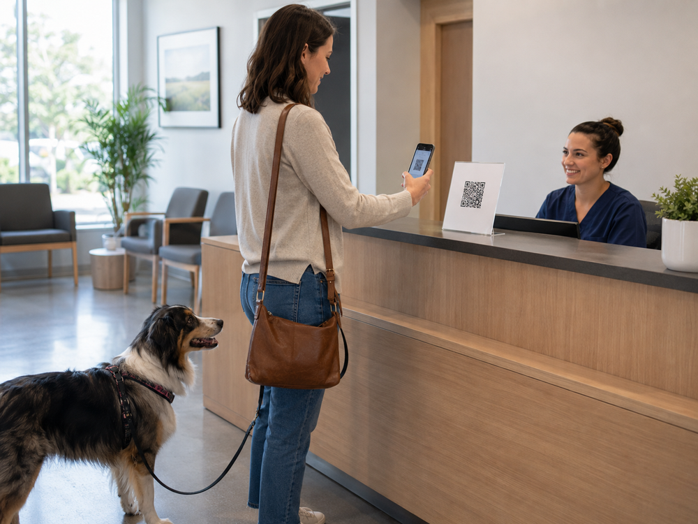 QR-Code am Empfang mit Smartphone